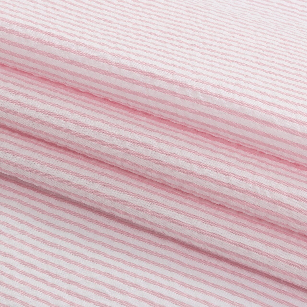 1 Yard Pink Striped Organic Cotton Seersucker Lightweight Fabric